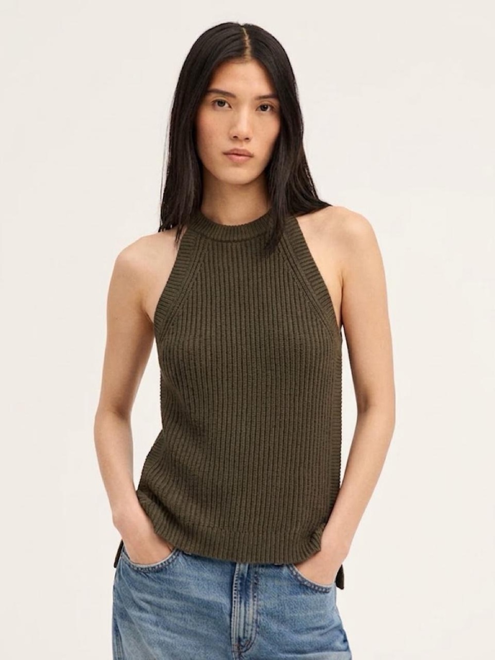 Madewell Olive Ribbed Halter Tank